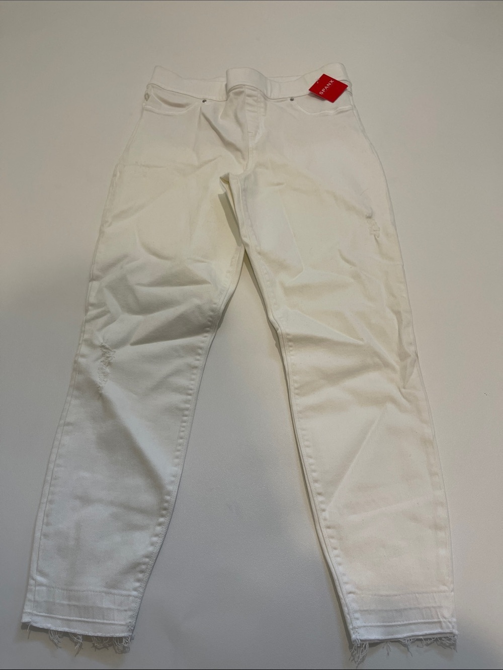 SPANX White Distressed Skinny Jeans